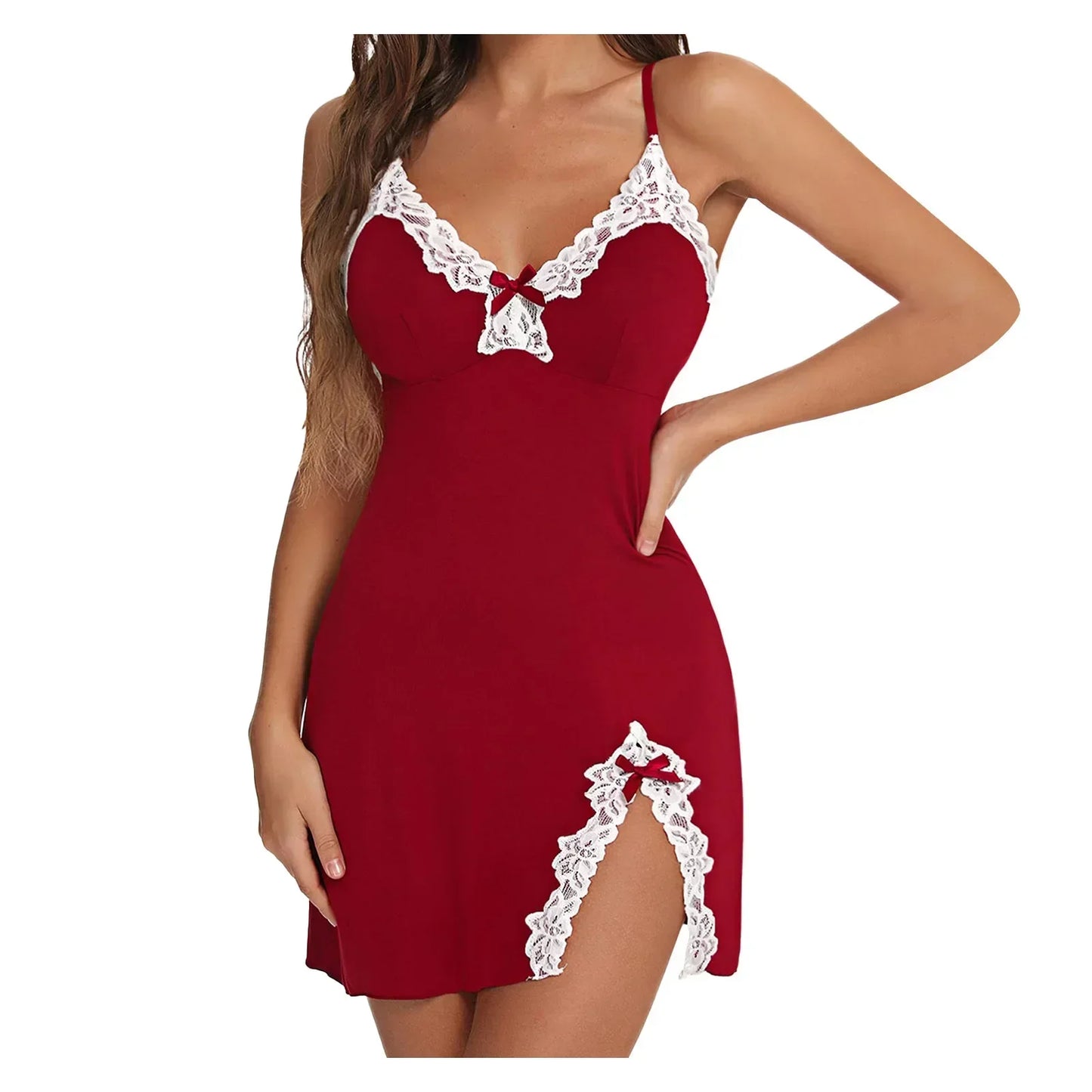 Summer Sleepwear Women Lace Silk Satin Sleeveless Nightie
