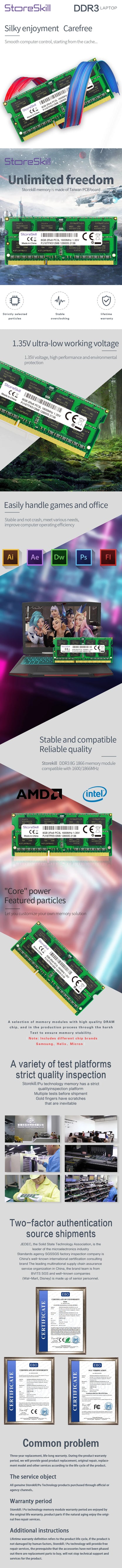 StoreSkill  Memory DDR3L Notebook 4GB 8GB 10600 1333 12800 1600 for DDR3 Laptop Ram SODIMM Memoria