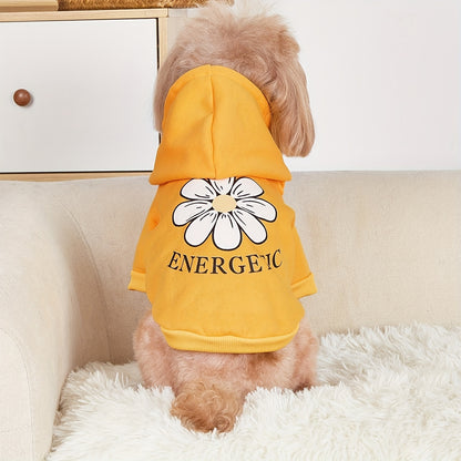[For Small Pets Cozy Hoodie] Cozy Daisy & Letter Print Hoodie for Pets - All-Season Pullover Sweatshirt for Small to Large Dogs and Cats, Machine Washable