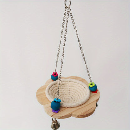 Cozy Bird Hammock Swing - Durable Plywood Nest for Parrots, Squirrels & Small Pets with Random Bead Accents