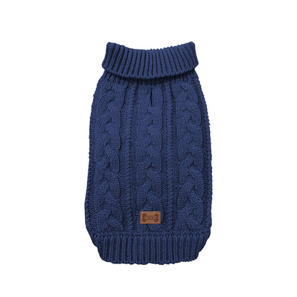 PETS TALE Dog Sweater Cable-Knit Pullover with Chain Detailing & Tag - Machine Washable Cozy Winter Sweater for Small, Medium & Large Breeds, Navy Blue, Dog Sweater for Small Dogs, Durable Petwear