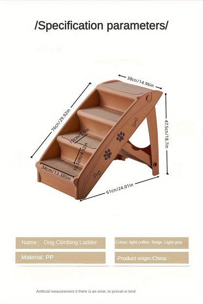 1pc Pet Stairs for Dogs & Cats, 4-Step Foldable Ramp with Anti-Slip Mat, Durable Plastic Ladder for Easy Access to Beds & Sofas, Suitable for Small & Large Pets, Load up to 143.3LB